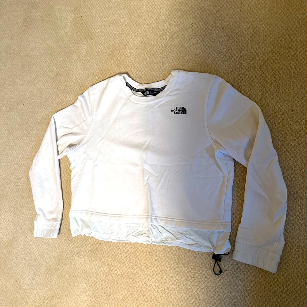 North Face cropped white sweatshirt with adjustable waist synch